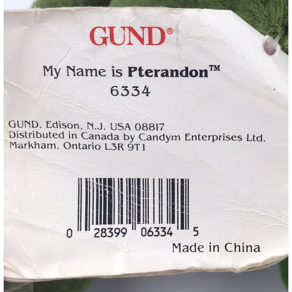 Vintage Gund Pterandon 10” Green Plush Jurassic Dinosaur Stuffed Animal w/ Tag - Picture 10 of 14